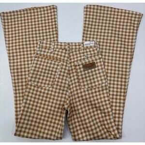 NWT Wrangler Wanderer High Rise Flare Pants 25/34 Brown Gingham Check